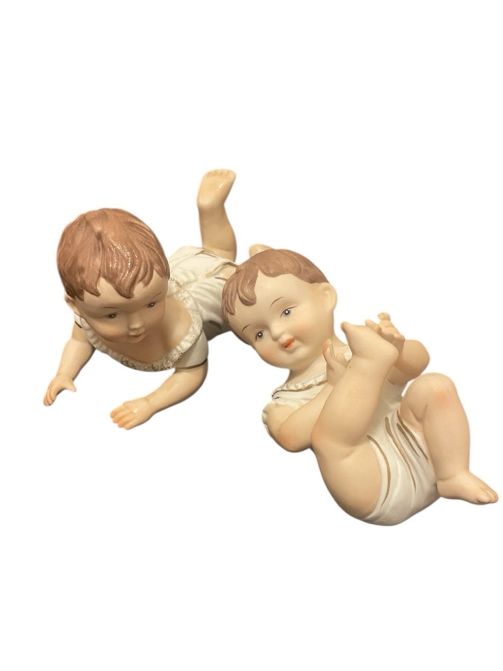 Vintage Porcelain Bisque Piano Babies Set of 2